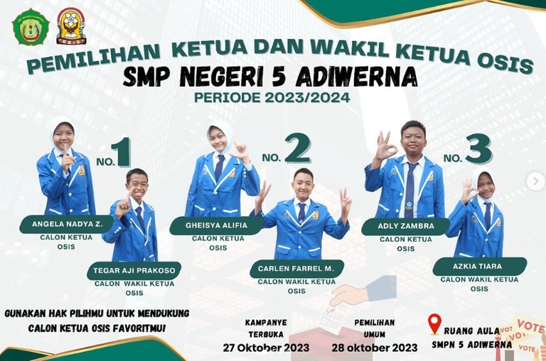 Kandidat calon ketua OSIS SMP Negeri 5 Adiwerna masa bakti Tahun 2023/2024